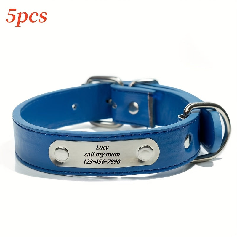 5pcs Set Custom Engravable Pet Collars with Name & Phone Number - ized Dog & Cat Collar with Adjustable Size