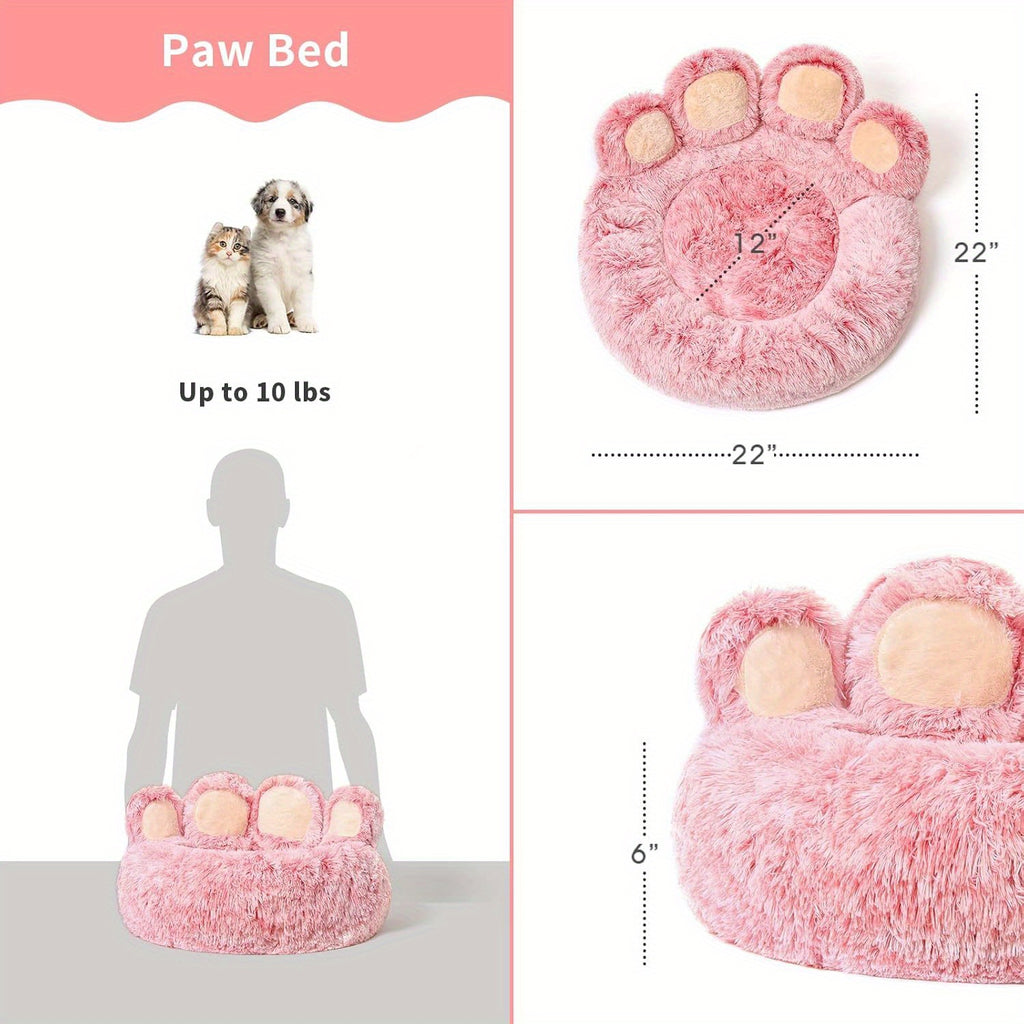 Paw Print Design Plush Faux Fur Donut Pet Bed for Small Dogs & Cats - Machine Washable, Non-Slip Bottom, Medium 22\