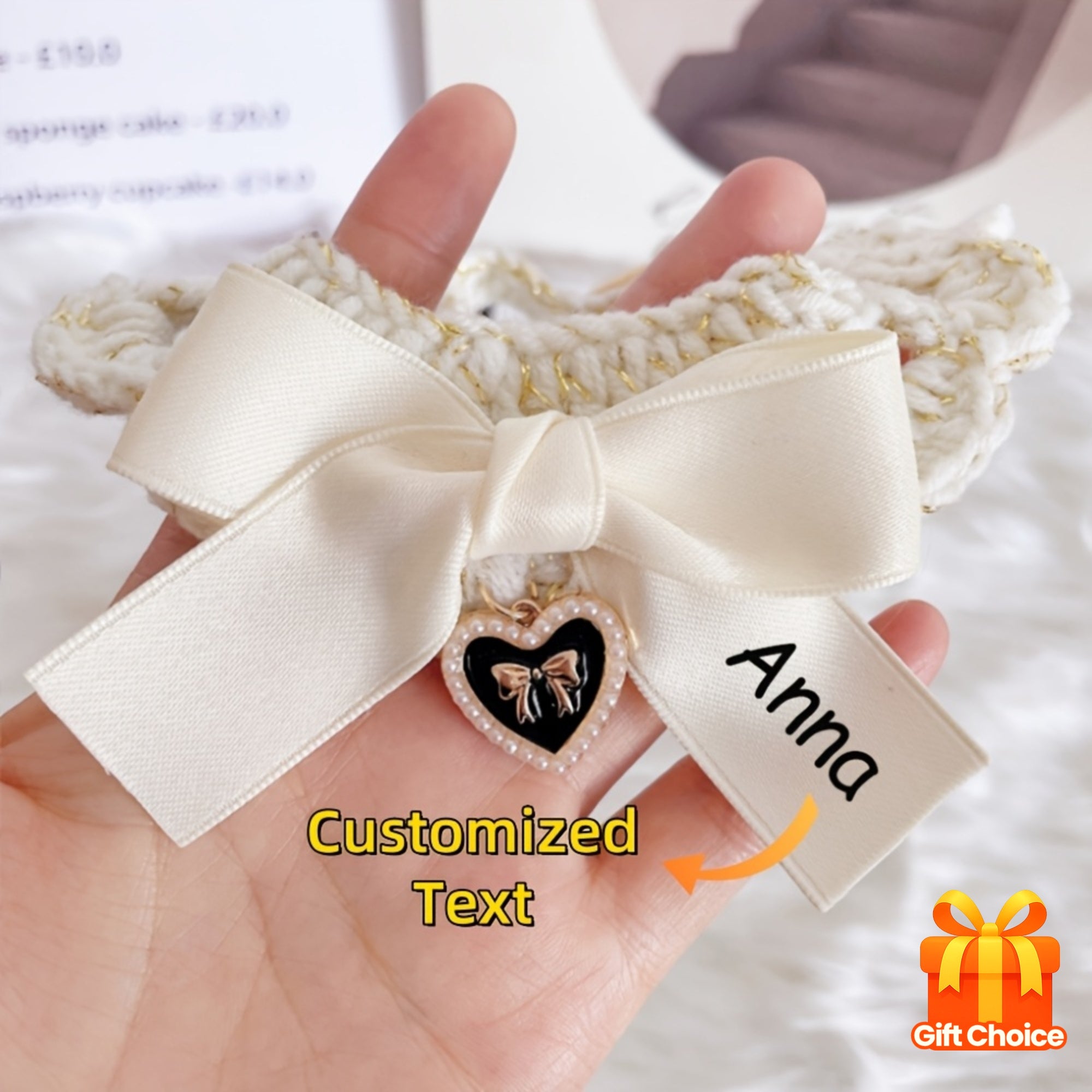 Custom Text Pet Collar with Bow - Personalized -Style Dog Cat Necklace, Lightweight Polyester