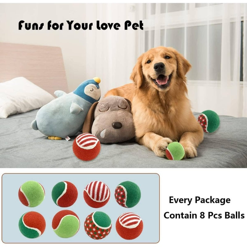 8pcs Dog Tennis Balls with Squeaker - Interactive Chew-Resistant Durable Thermoplastic Rubber Dog Toys
