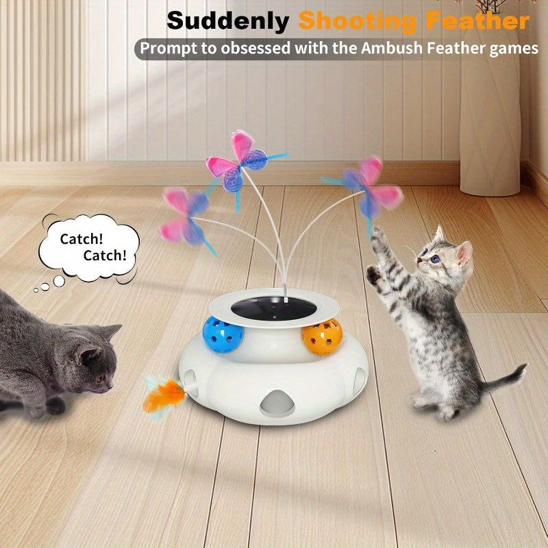 3-in-1 Interactive Cat Toy with Remote Control, Auto-Charging Station, Touch Activation - Automatic Moving Feather Wand