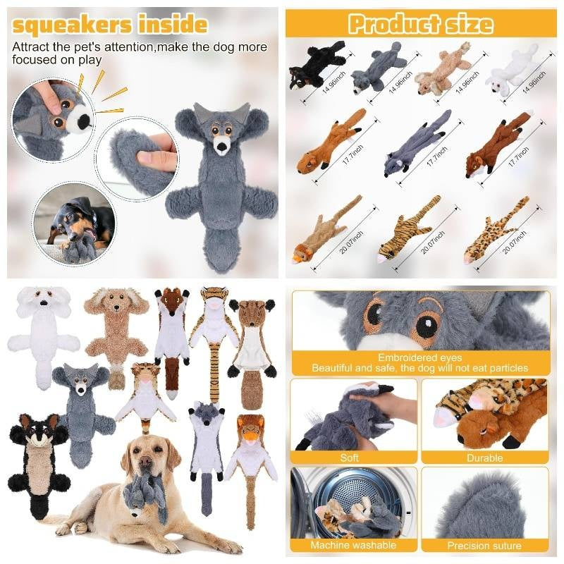 10 Pcs Dog Squeaky Toys No Stuffing Crinkle Pet Aggressive Chewers Plush Teething Puppy Squeak Toys