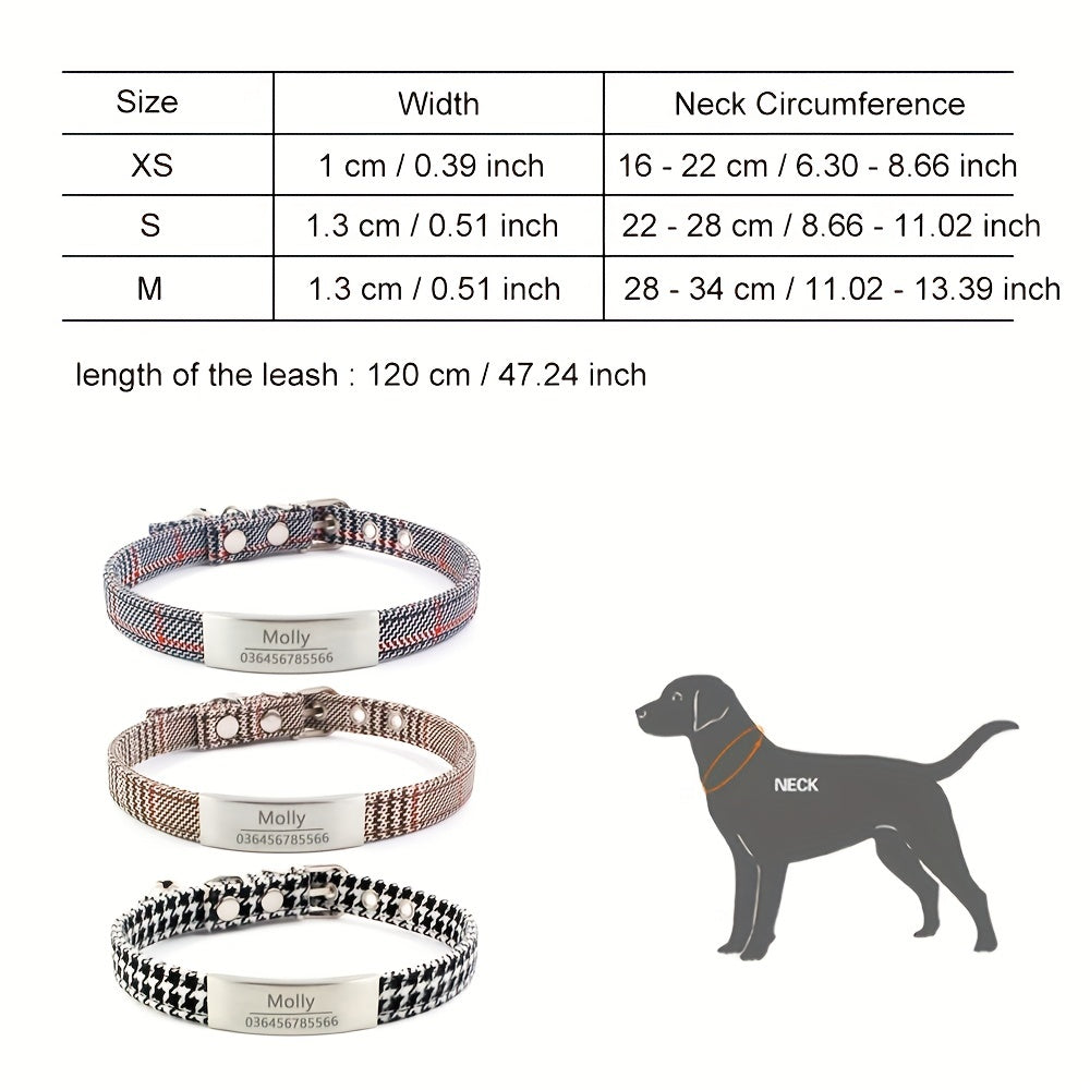 Personalized Cat Collar Stylish Personalized Houndstooth Cat Collar with Engraved ID Tag