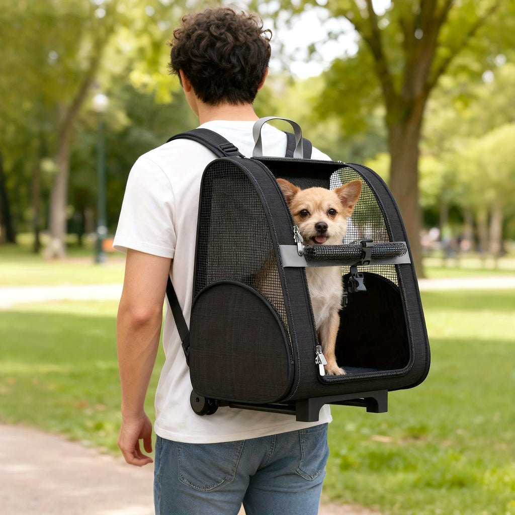 Pet Carriers with Wheels, Travel Pet Carriers Backpack, 25 lbs Capacity, Durable Mesh