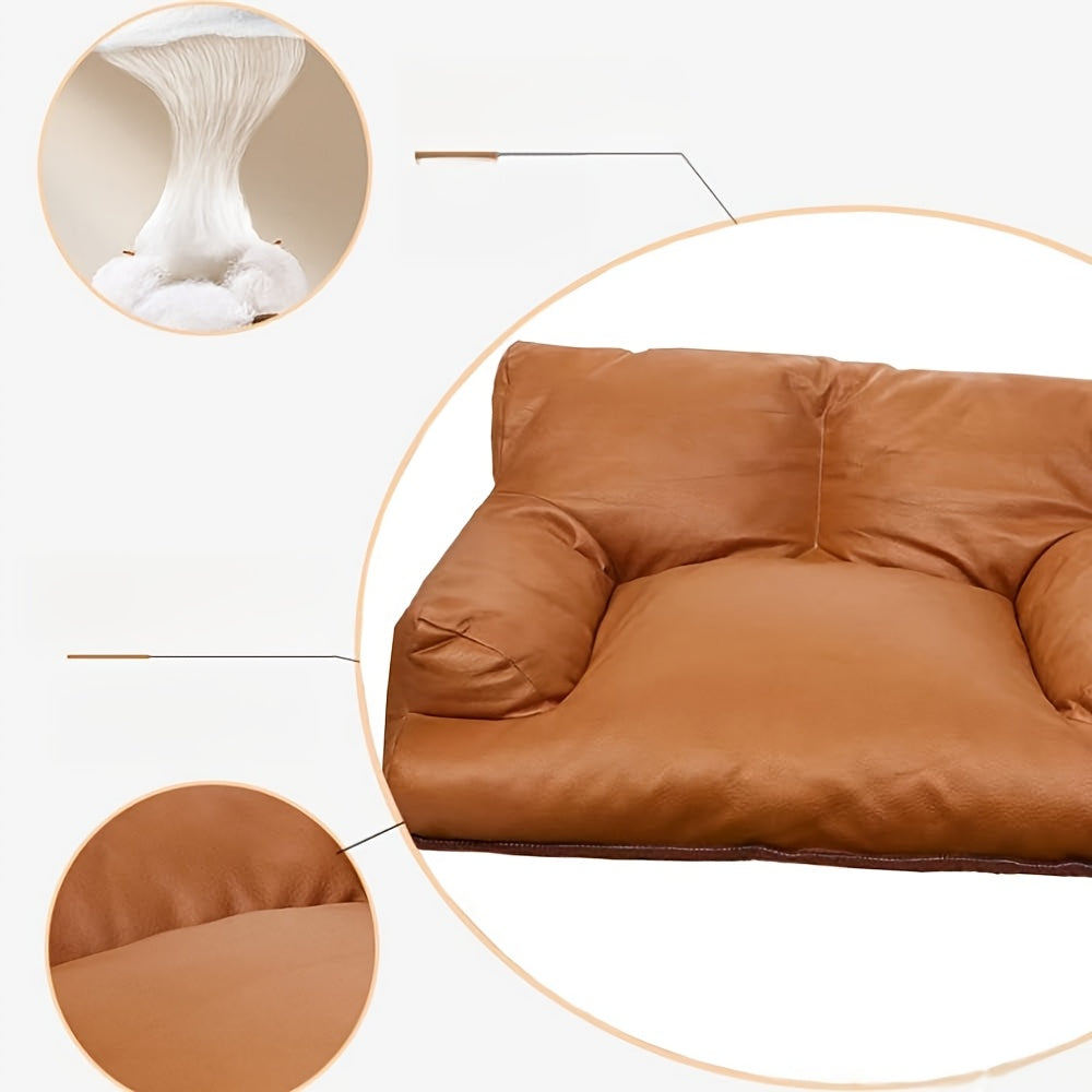 All-Season  Synthetic Leather Pet Sofa Bed with Memory Foam - Removable Cover