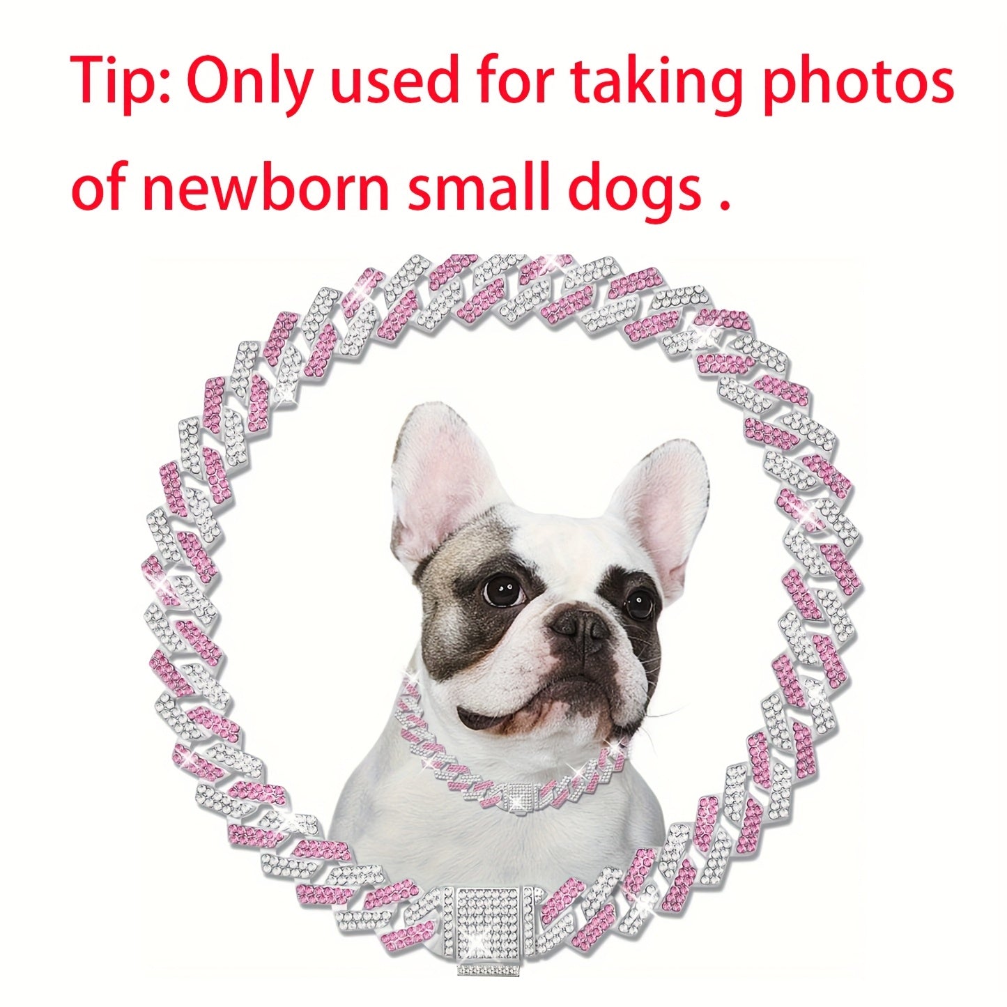 Adjustable Cuban Chain Crystal Pet Collar for Small\u002FMedium Dogs & Cats - 15mm Wide Heavy-Duty Metal Lock