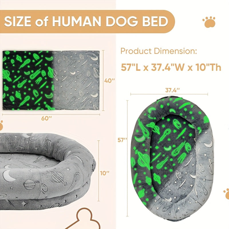 1pc Glow-in-the-Dark Stars Pet Bed for Dogs & Cats - Washable Faux Fur Cover Bean Bag Chair with Blanket