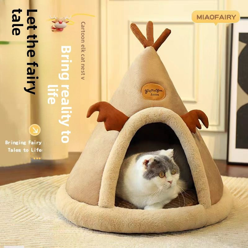 Cozy Cat & Dog Yurt Tent - Winter Warm Pet House with Plush Soft Lining, Durable Polypropylene & Cork Construction