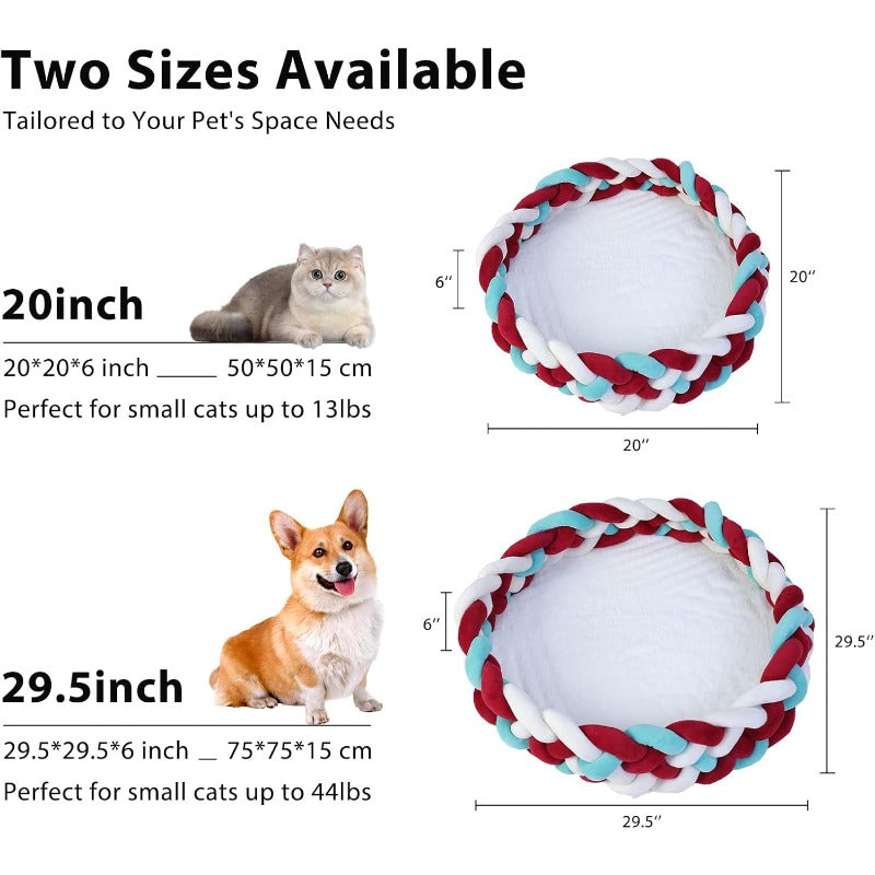 Maihandasi Boho Round Knitted for cat Basket Bed - Soft Woven Pet Bed with Plush Cushion, Cozy Warm Nest for Cats