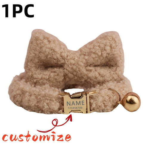 1pc Personalized Pet Collar with Adjustable Bow - Custom Name\u002FID Tag