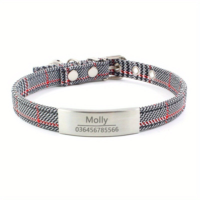 Personalized Cat Collar Stylish Personalized Houndstooth Cat Collar with Engraved ID Tag