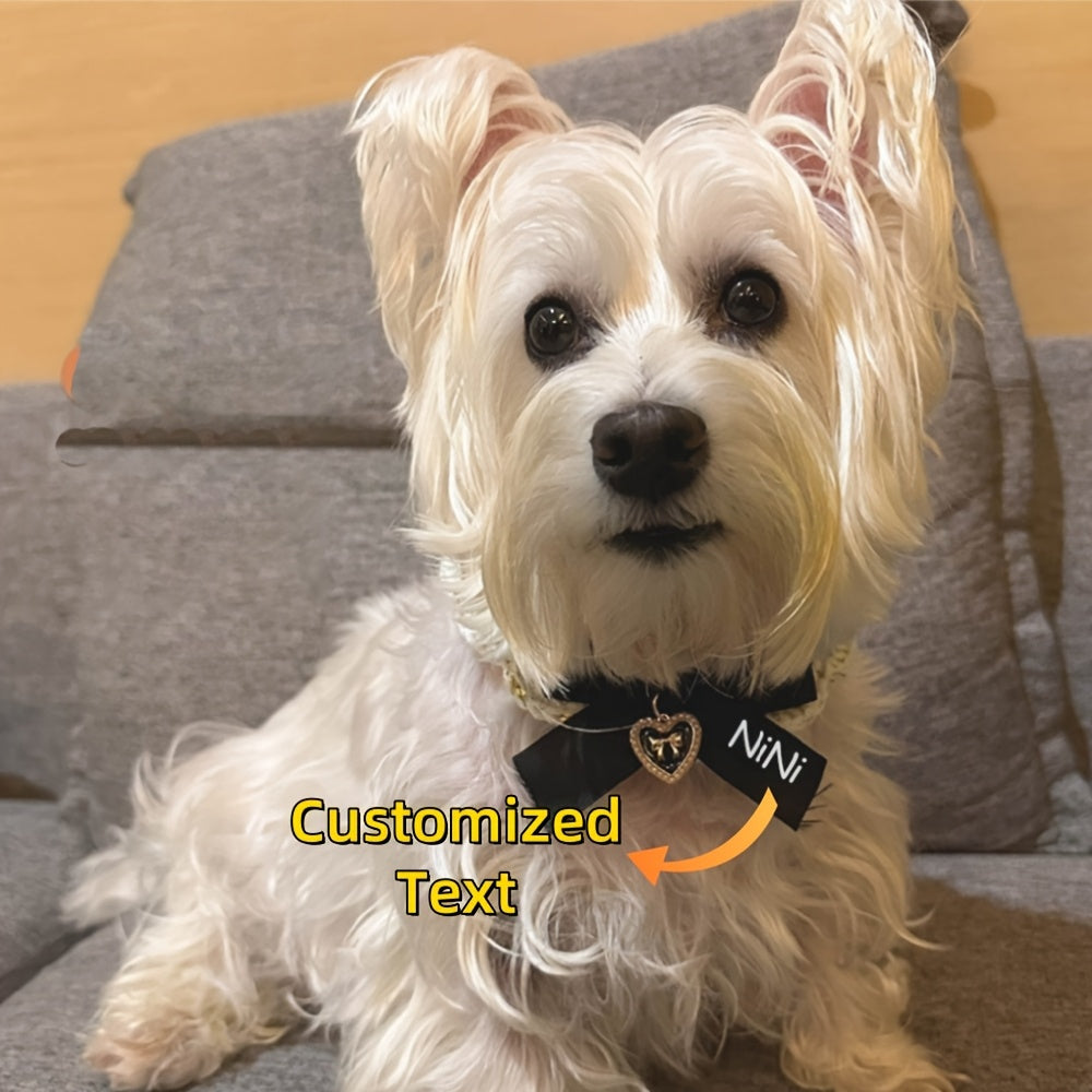 Custom Text Pet Collar with Bow - Personalized -Style Dog Cat Necklace, Lightweight Polyester