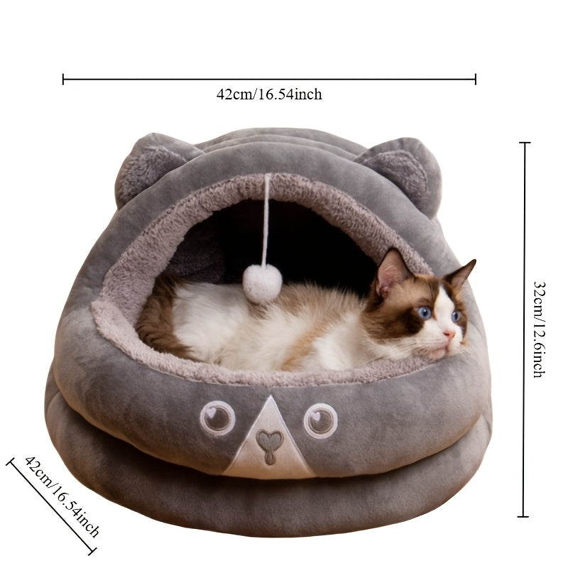 Cozy Mongolian Yurt-Style Cat House - All-Season Warmth, Cute Cartoon Design, Semi-Enclosed Pet Bed for Cats & Small Dogs