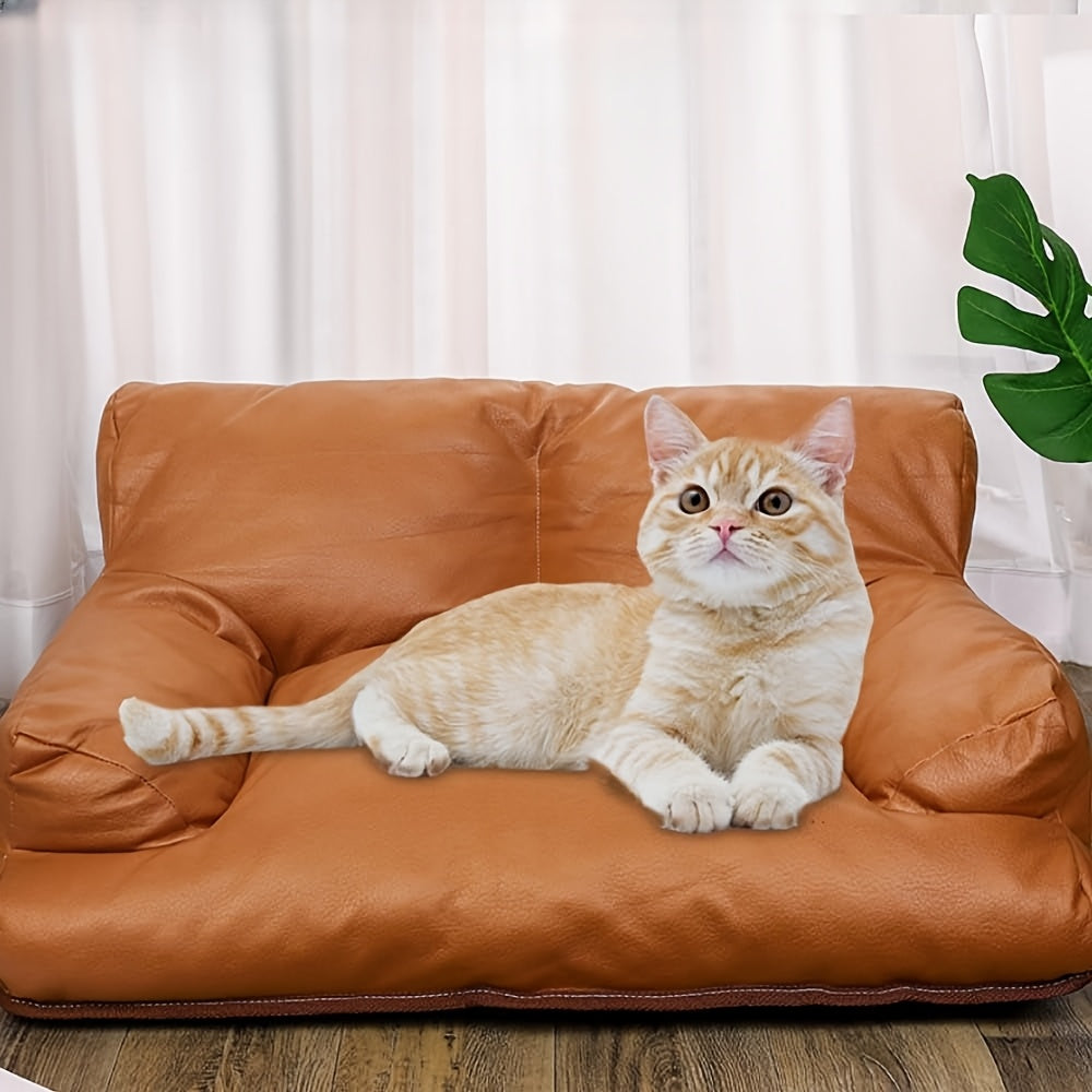 All-Season  Synthetic Leather Pet Sofa Bed with Memory Foam - Removable Cover