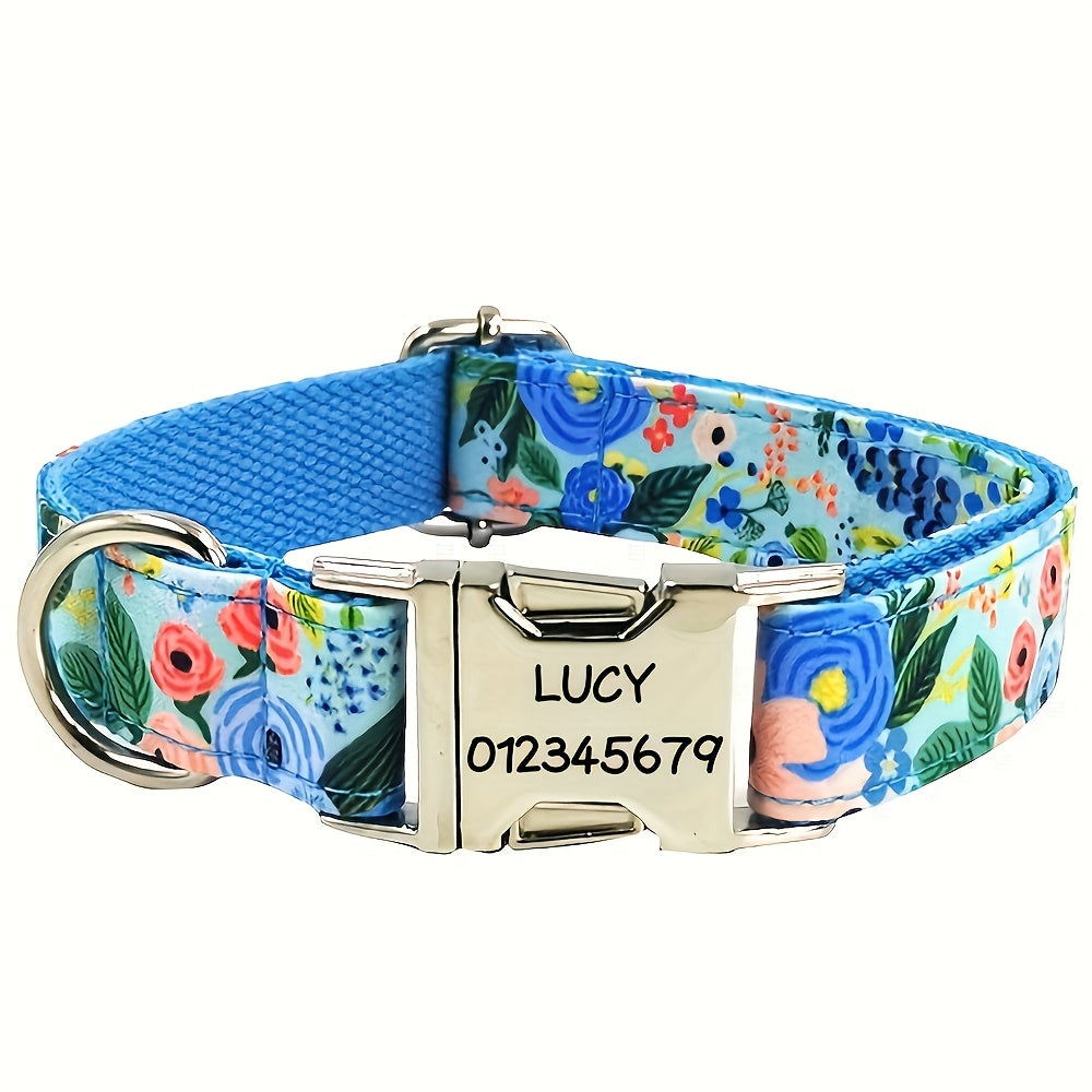 1pc Floral Pattern Polyester Dog Collar, Adjustable Pet Collar for Small, Medium, Large Breeds