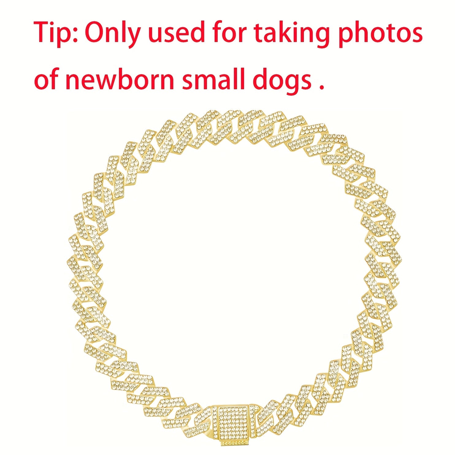 Adjustable Cuban Chain Crystal Pet Collar for Small\u002FMedium Dogs & Cats - 15mm Wide Heavy-Duty Metal Lock