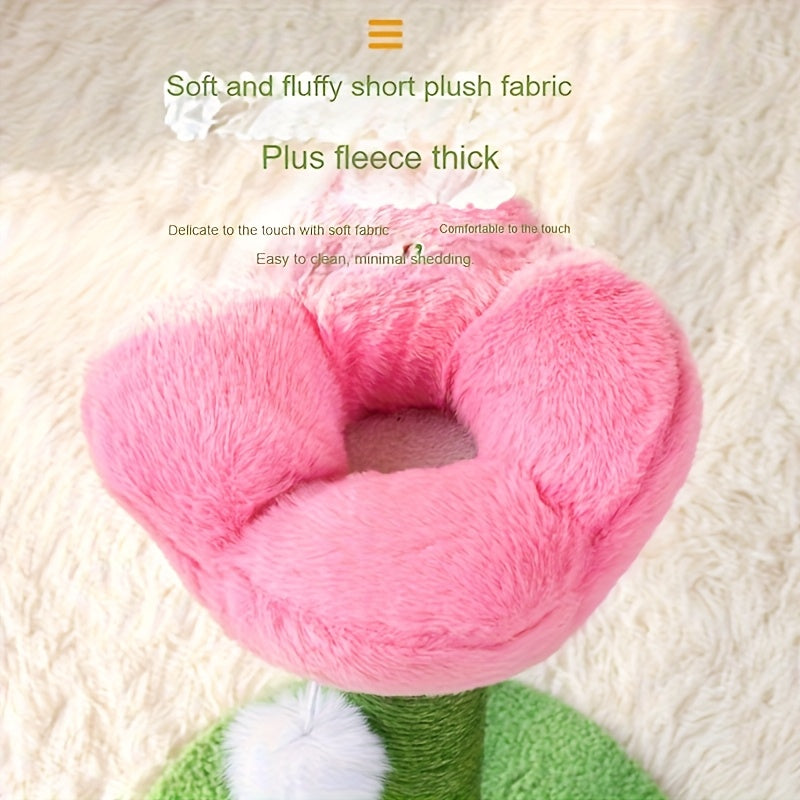 Tulip Cat Scratch Column - Sisal Scratching Post with Pom-Pom Topper, No Shedding Durable Cat