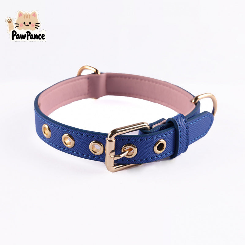 Pawprance-Pet Pu PU Leather Collar Color Matching Small Dog Collar Medium and Large Dog Harness