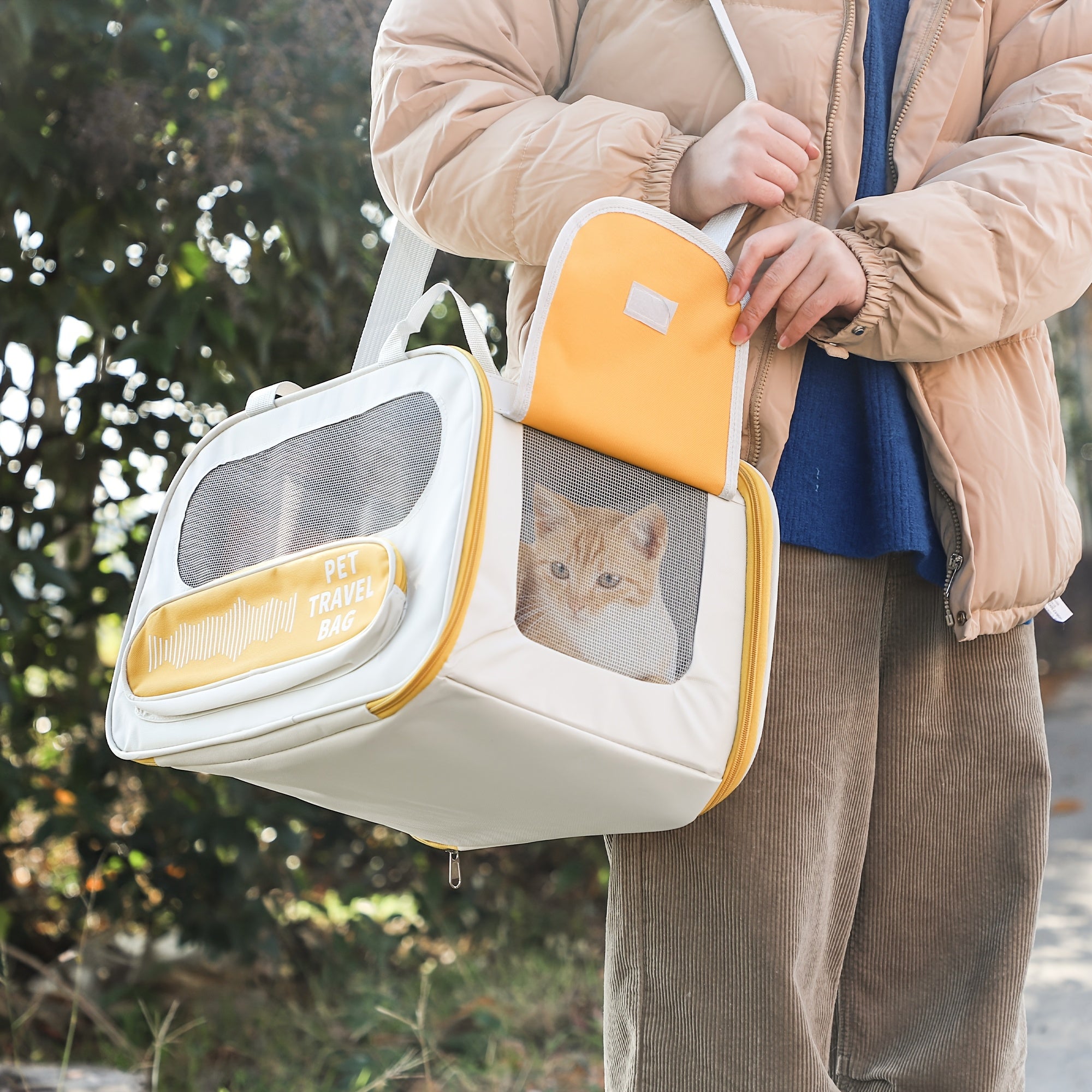 Outdoor Sports Yellow Backpack Front Facing Small Cat Dog Sling Carrier Hands Free Pet Carriers Bag