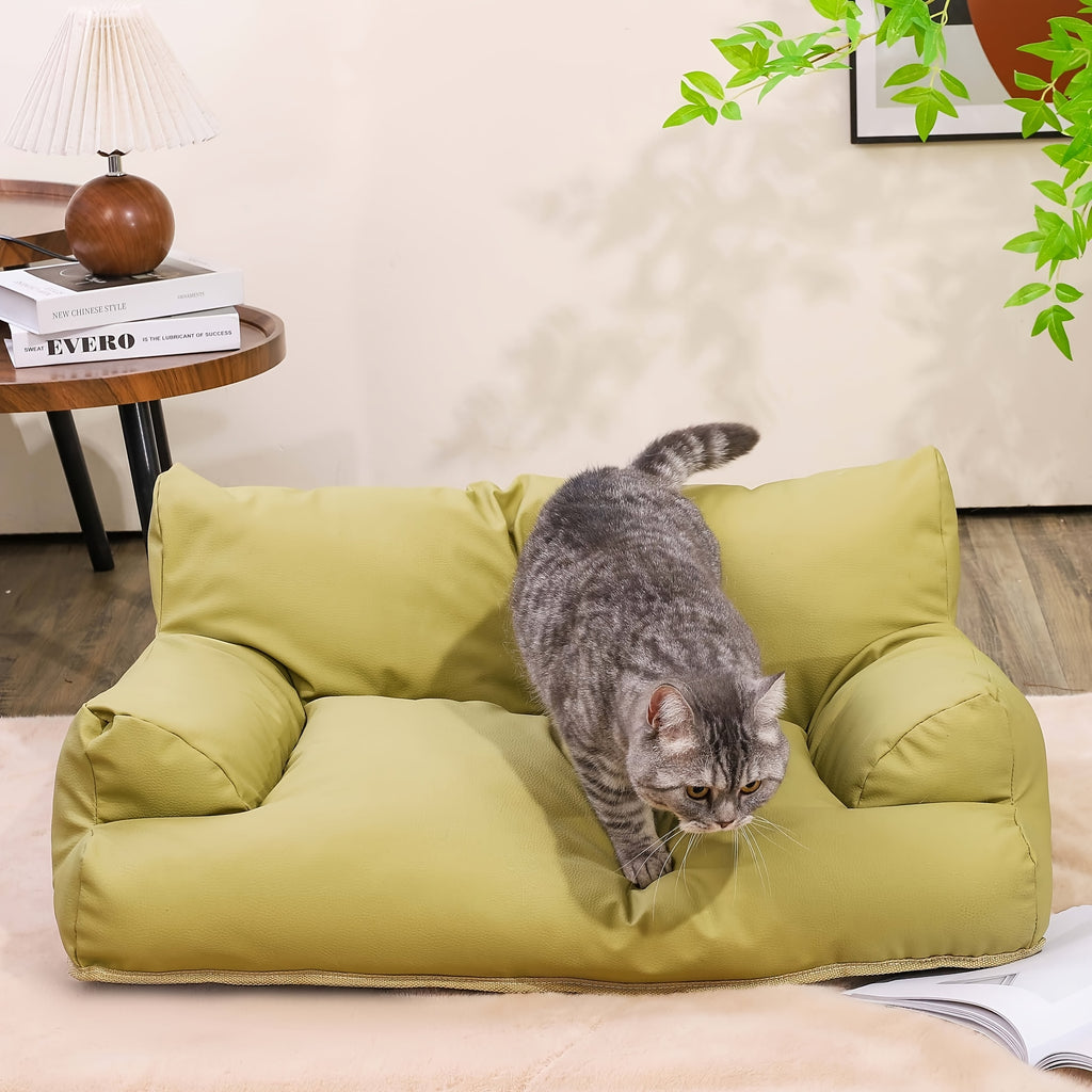 All-Season  Synthetic Leather Pet Sofa Bed with Memory Foam - Removable Cover