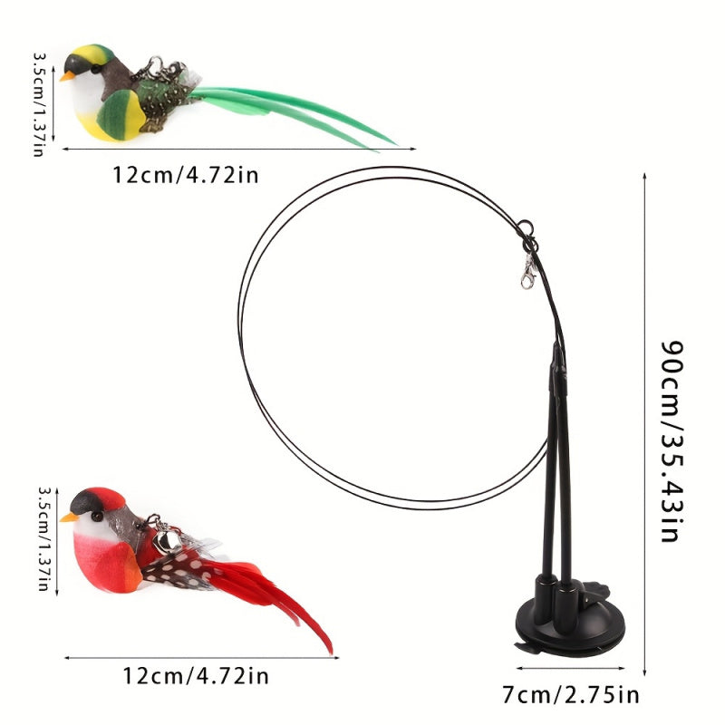 Interactive Cat Bird Toy Wand Set with Realistic Flying Motion, Long Double-Head Pole & Suction Cup