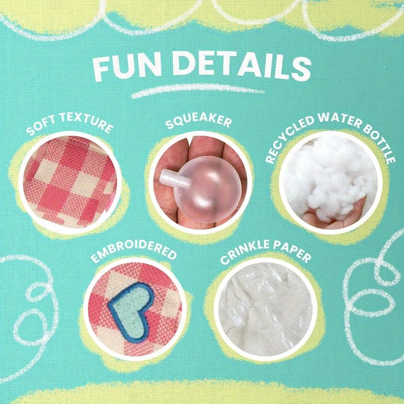 Rosie The Robot Plush Dog Toy with Repair Patch - Durable Gingham Linen Bungee Arms & Legs