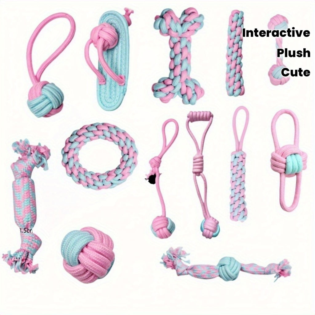 13pcs Mixed Pack Dog Chew-Resistant Teething Toys with Soft Plush Material, Interactive Paw & Tongue Design
