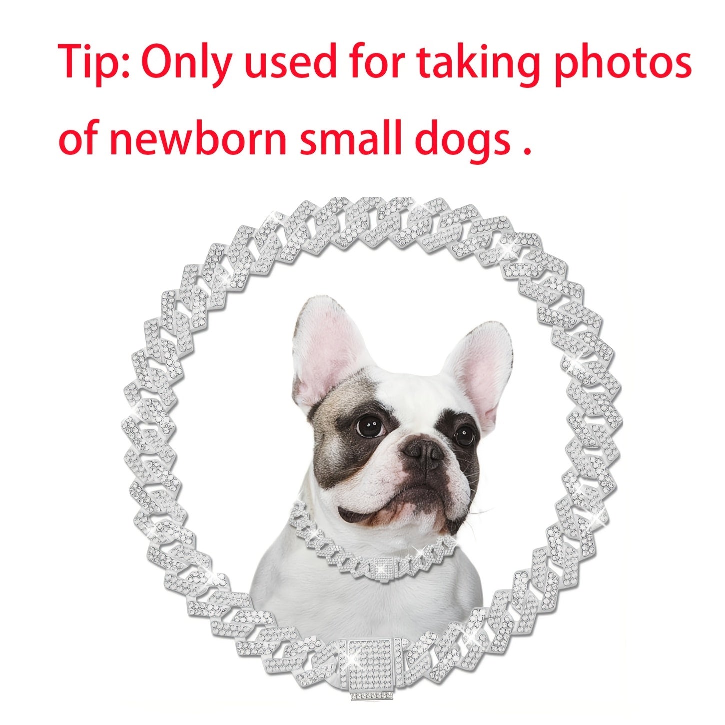 Adjustable Cuban Chain Crystal Pet Collar for Small\u002FMedium Dogs & Cats - 15mm Wide Heavy-Duty Metal Lock