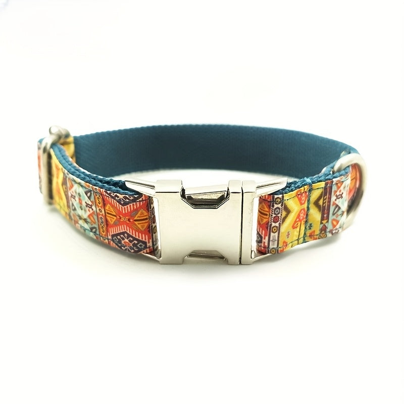 Customizable Dog Collar - Thickened Comfort, Durable Polyester, Vibrant Geometric Patterns, Personalized Text Engraving
