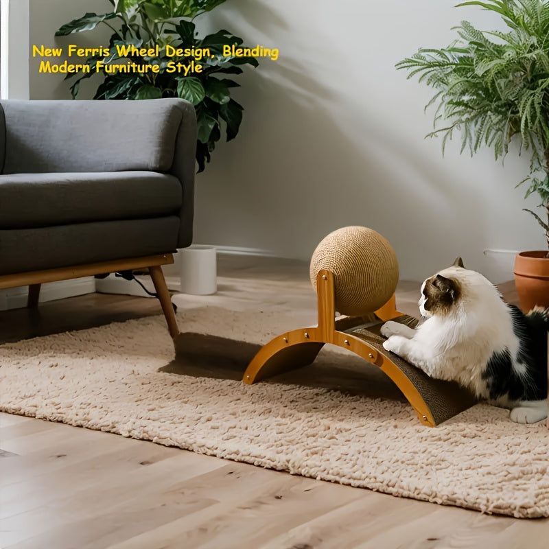 2pcs Ferris Wheel Cat Scratching Board and Sling Ball Toy 2-in-1 Combo Set, Self Relaxation Supplies for Cats