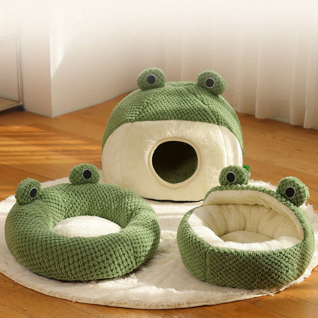 Adorable Frog Pet Bed - Soft Warm Semi-Enclosed cat & dog bed with Open Entrance