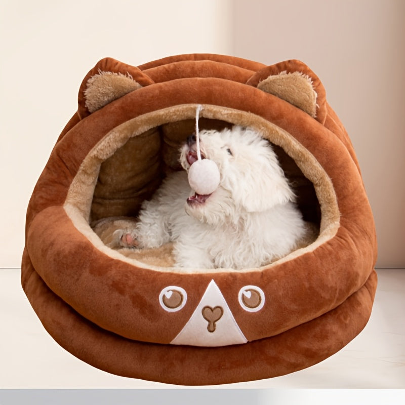 Cozy Mongolian Yurt-Style Cat House - All-Season Warmth, Cute Cartoon Design, Semi-Enclosed Pet Bed for Cats & Small Dogs