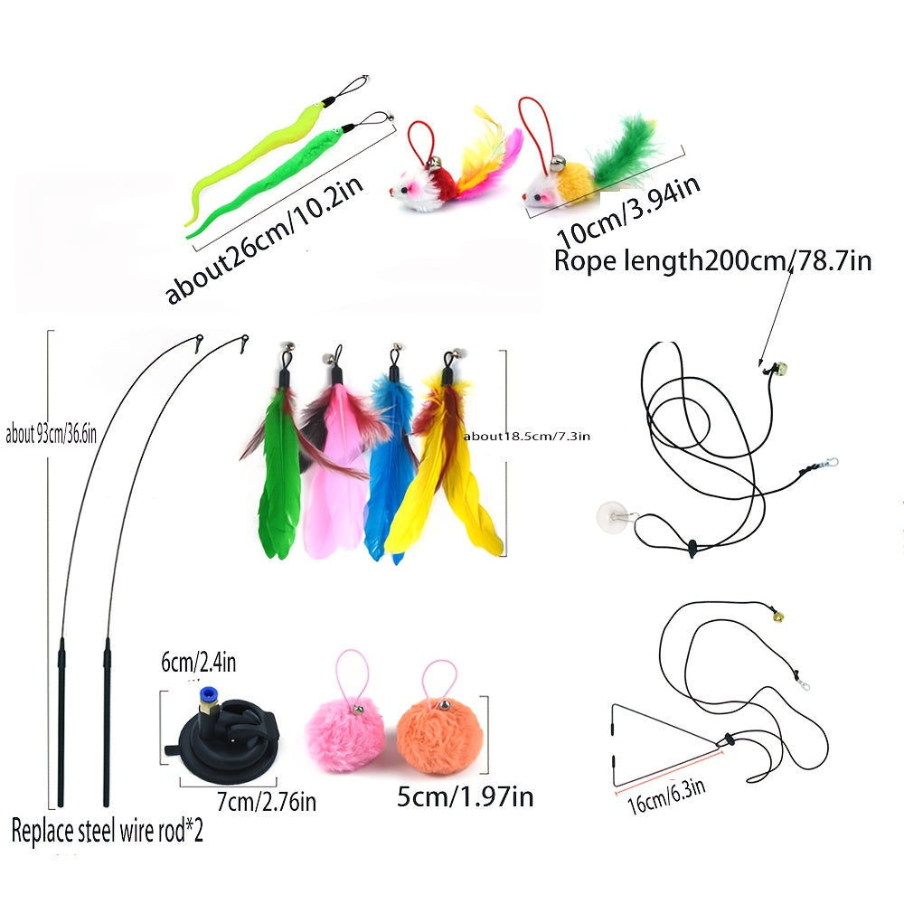 2 Pack 3in 1 Interactive Cat Toy for Indoor Cats with Sticky Super Suction Cup Detachable