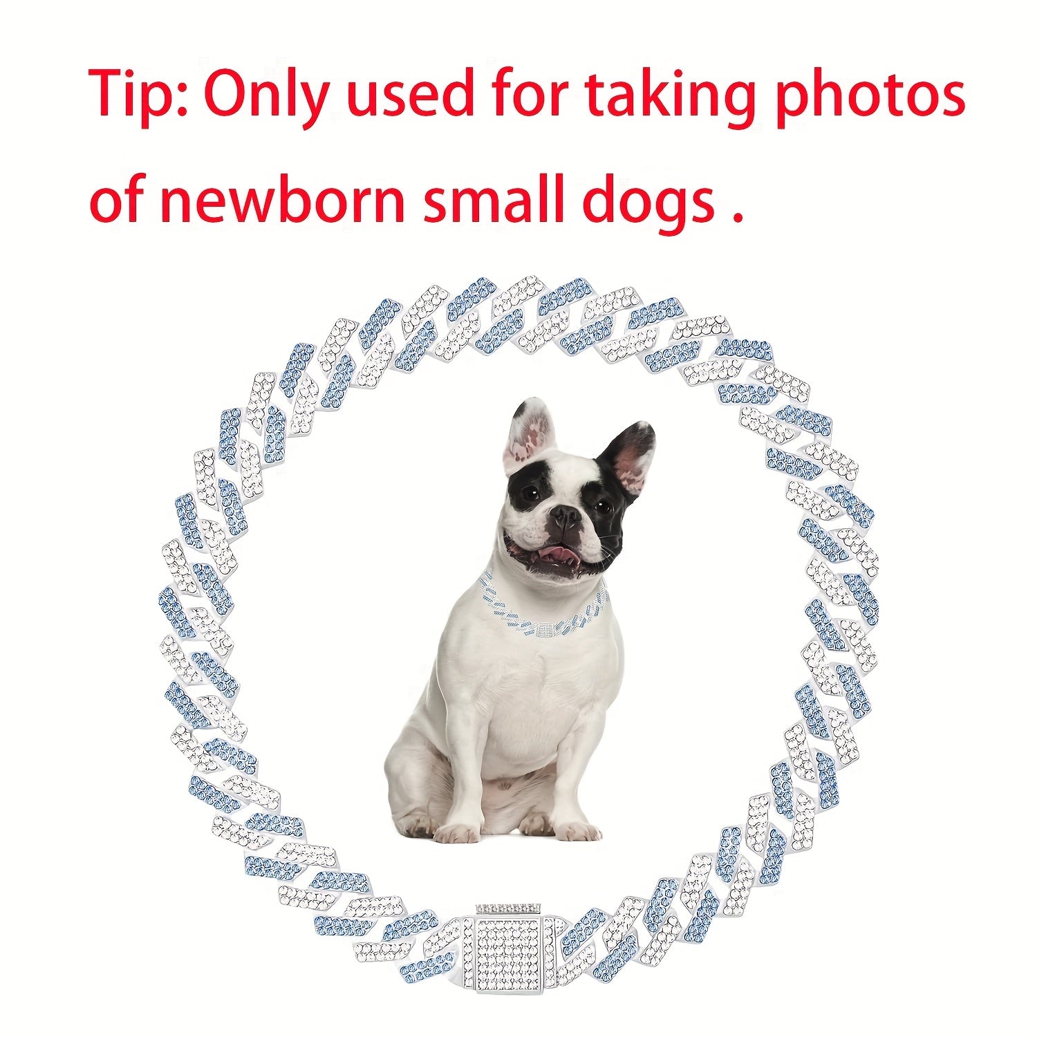 Adjustable Cuban Chain Crystal Pet Collar for Small\u002FMedium Dogs & Cats - 15mm Wide Heavy-Duty Metal Lock