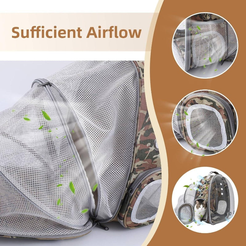Expandable & Foldable Cat Backpack Carrier - Breathable Bubble Design with Ventilation Mesh