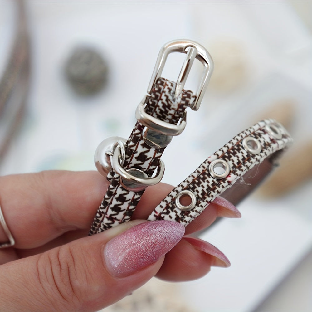 Personalized Cat Collar Stylish Personalized Houndstooth Cat Collar with Engraved ID Tag