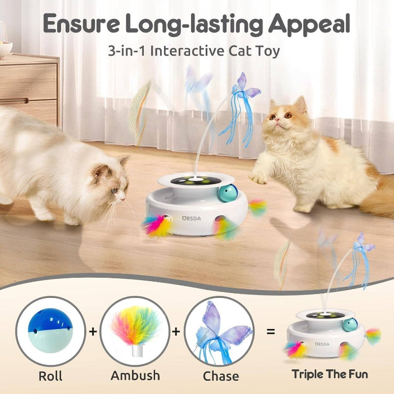 3 - in - 1 Automatic Toys Indoor Cats, Interactive Toys All Breeds, Attachments 7pcs Teaser Refills Wand Attachments