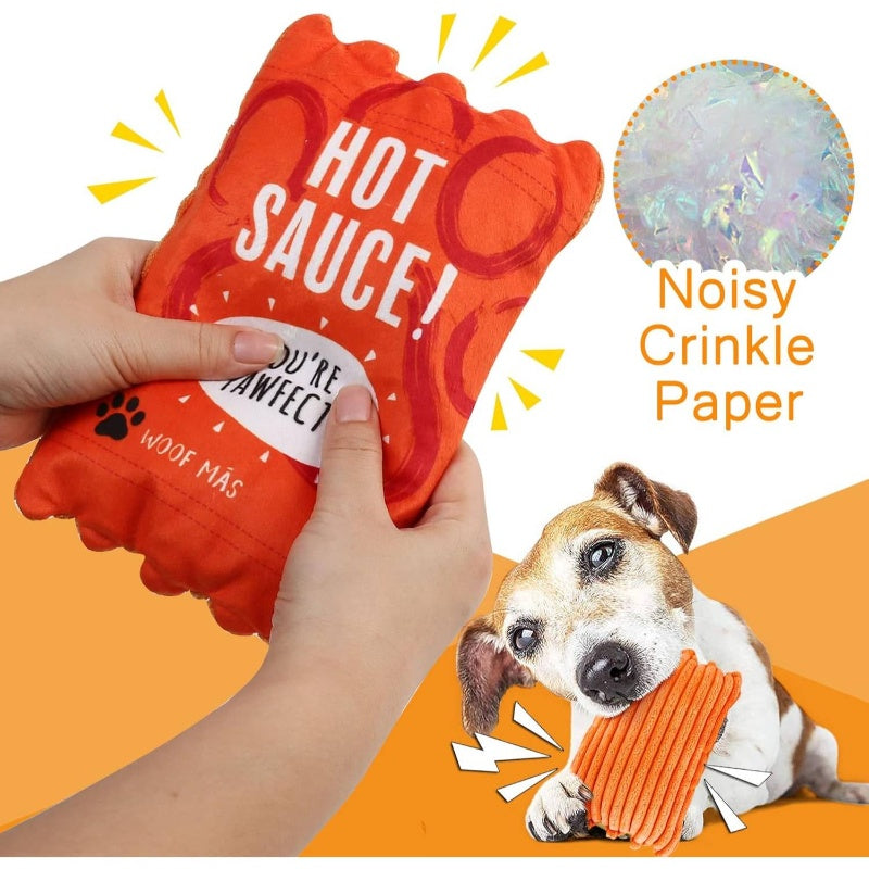 3 Pack Plush Dog Toys Set with Crinkle & Squeaky Sounds - Food-Shaped Stuffed Puppy Chew Toys