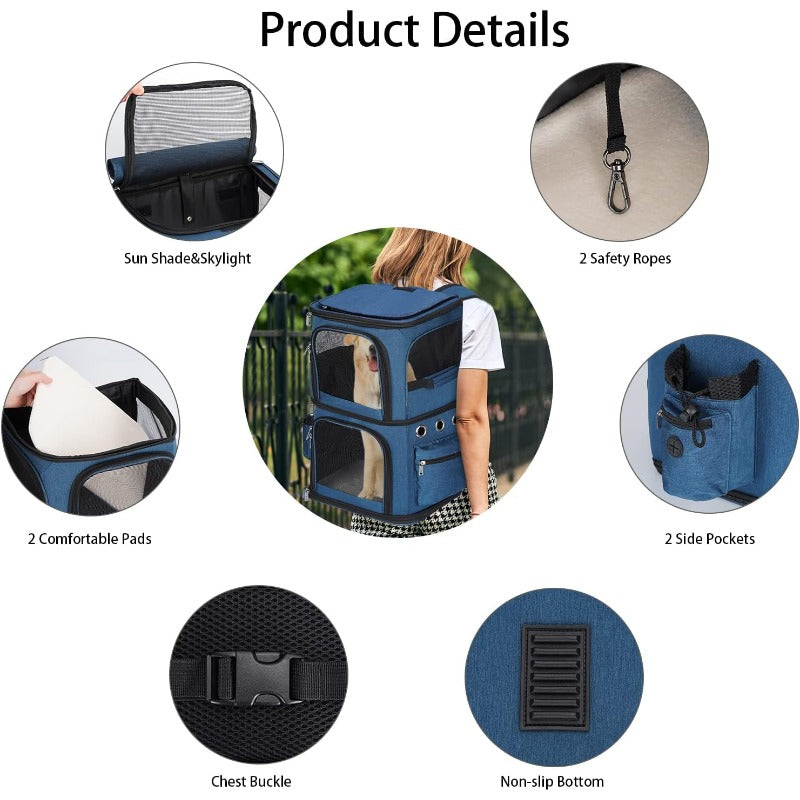 Double Compartment Pet Carrier Backpack for 2 Small Cats\u002FDog or 1 Medium Pet