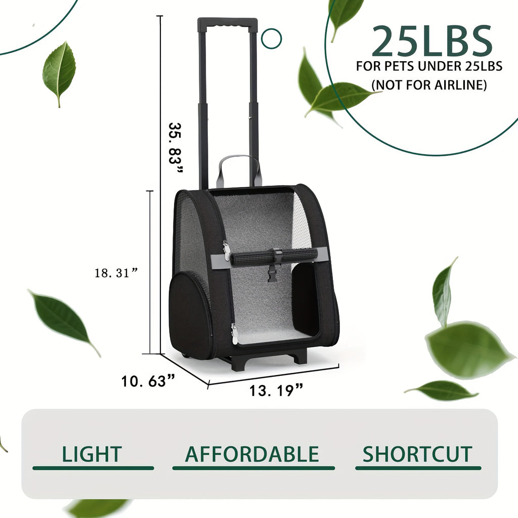 Pet Carriers with Wheels, Travel Pet Carriers Backpack, 25 lbs Capacity, Durable Mesh