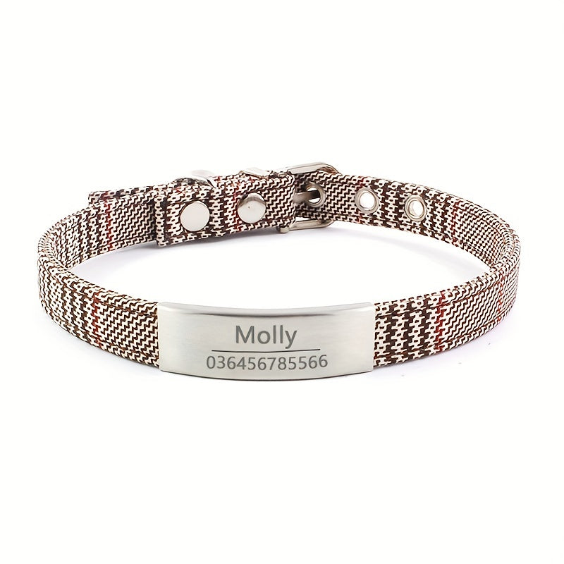 Personalized Cat Collar Stylish Personalized Houndstooth Cat Collar with Engraved ID Tag