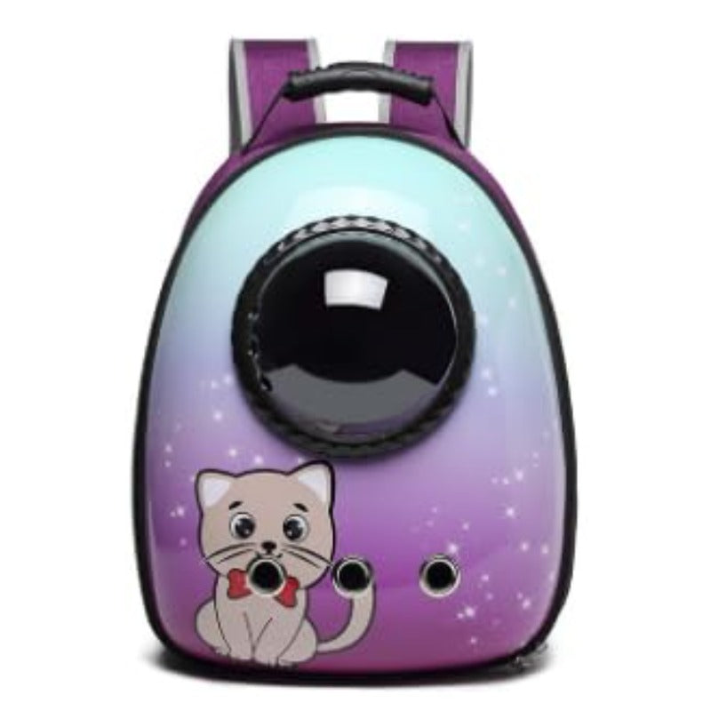 Pet Carrier Backpack with Bubble Window & Cat Pattern - Mint Purple & Pink Space-Themed Design