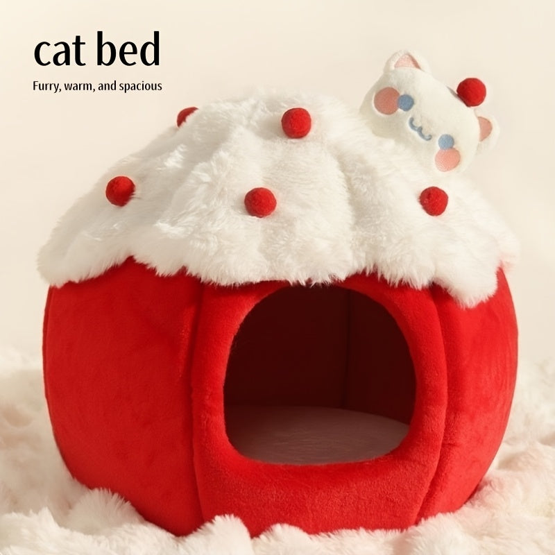Cozy Warm Indoor Cat Bed & Cave - Soft Warm Adorable Cat Nest with Removable Cushion for easy Cleaning