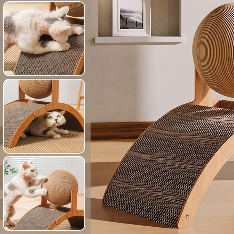 2pcs Ferris Wheel Cat Scratching Board and Sling Ball Toy 2-in-1 Combo Set, Self Relaxation Supplies for Cats