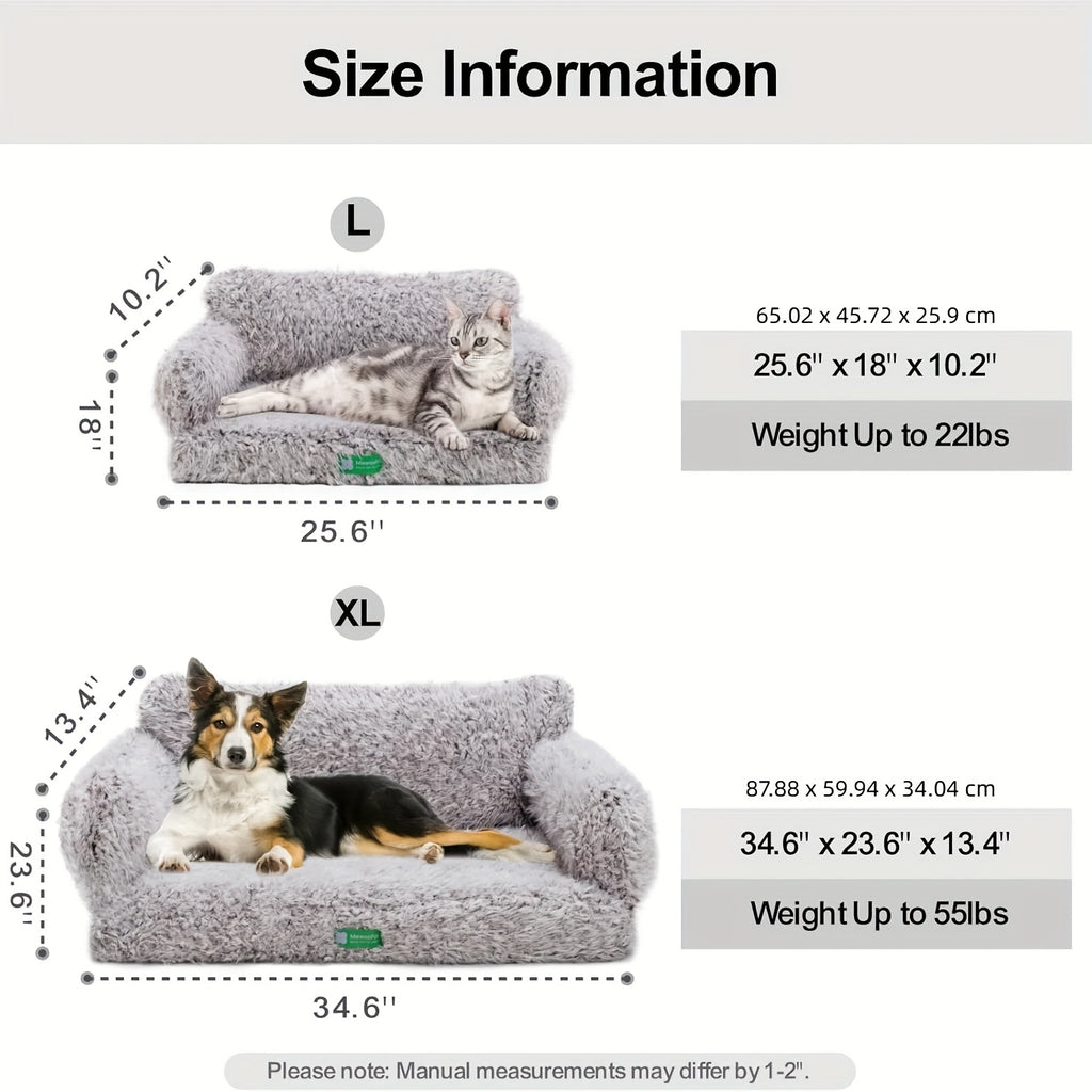 MEWOOFUN Cozy Dog Sofa Bed - Plush Cotton Pet Couch with Removable Cushion, Removable Headboard & Footrest
