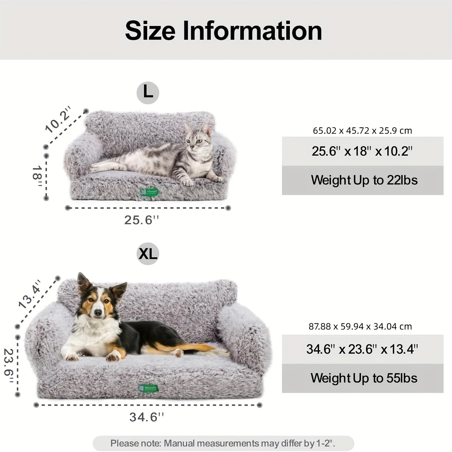 MEWOOFUN Cozy Dog Sofa Bed - Plush Cotton Pet Couch with Removable Cushion, Removable Headboard & Footrest