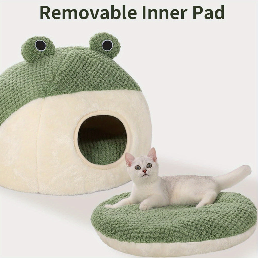 Adorable Frog Pet Bed - Soft Warm Semi-Enclosed cat & dog bed with Open Entrance