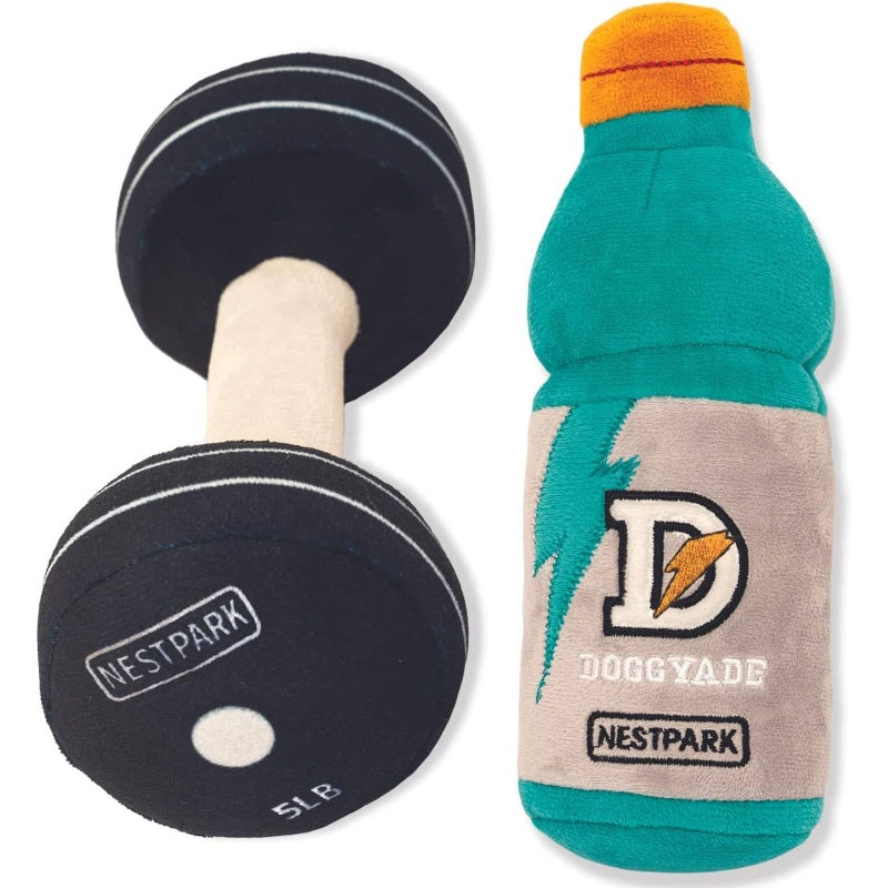 Fitness Funny Dog Toys - Doggyade and Doggy Dumbbell Workout Parody Cute Dog Toys - 2 Pack Workout Pack