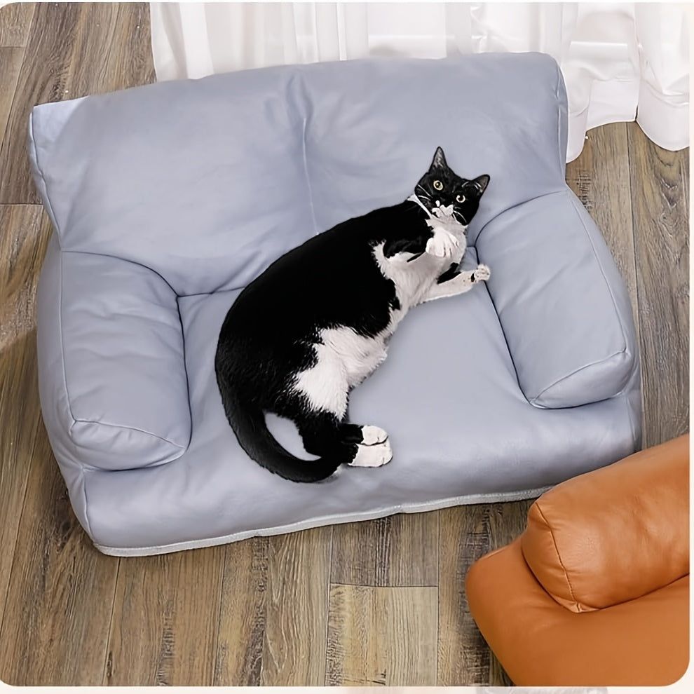 All-Season  Synthetic Leather Pet Sofa Bed with Memory Foam - Removable Cover