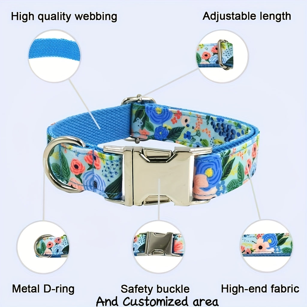 1pc Floral Pattern Polyester Dog Collar, Adjustable Pet Collar for Small, Medium, Large Breeds